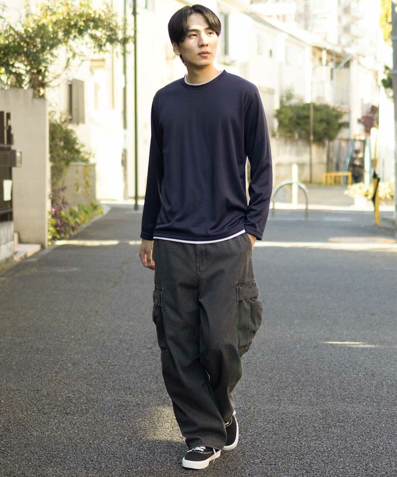 NAVY ストライプフェイクレイヤード長袖Tシャツ メンズ商品画像-19