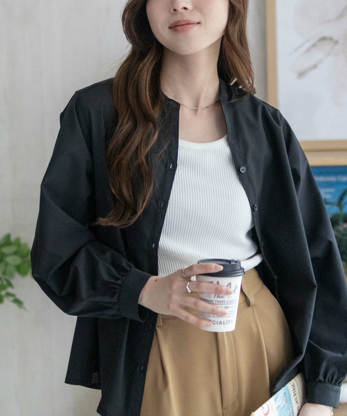 nAvy バンドカラー前開きシャツ レディース