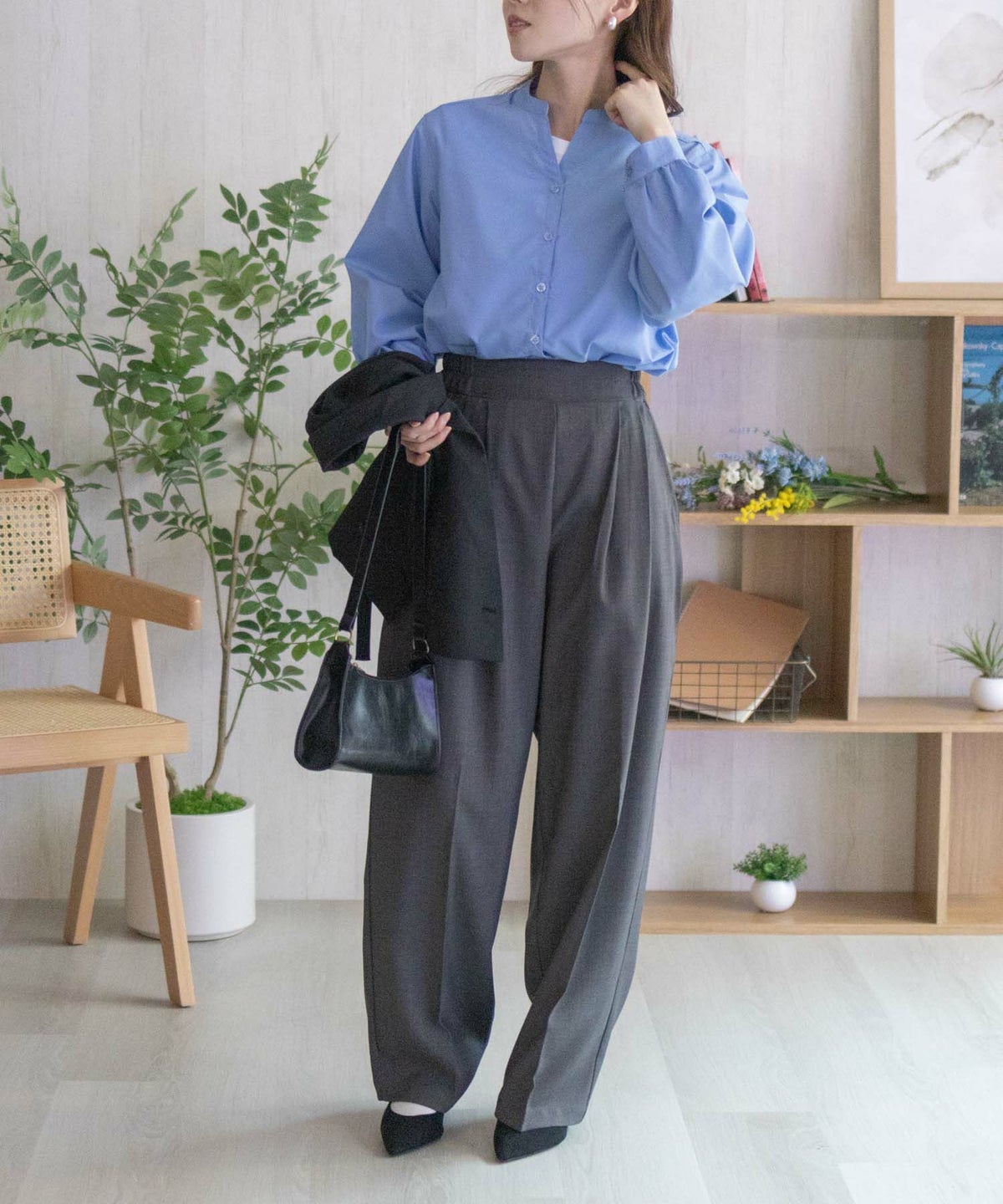 nAvy バンドカラー前開きシャツ レディース