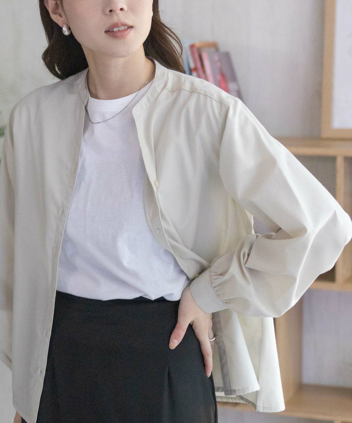 nAvy バンドカラー前開きシャツ レディース