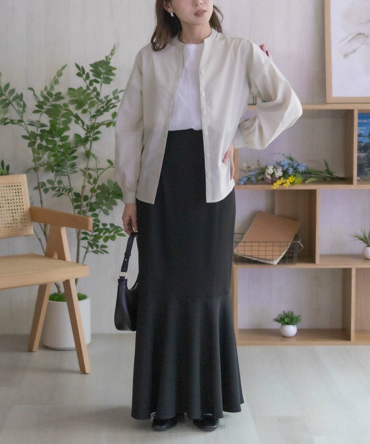 nAvy バンドカラー前開きシャツ レディース