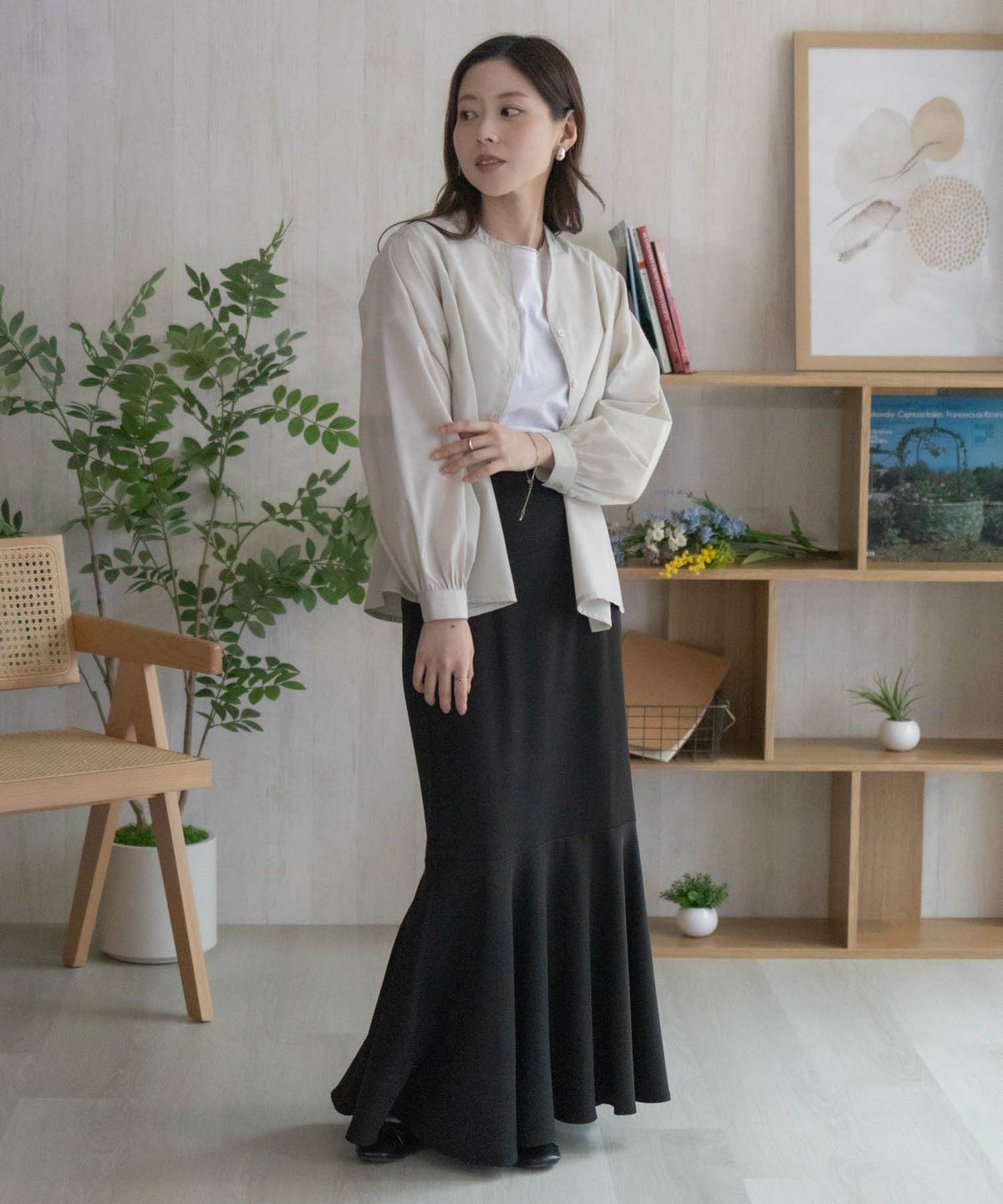 nAvy バンドカラー前開きシャツ レディース