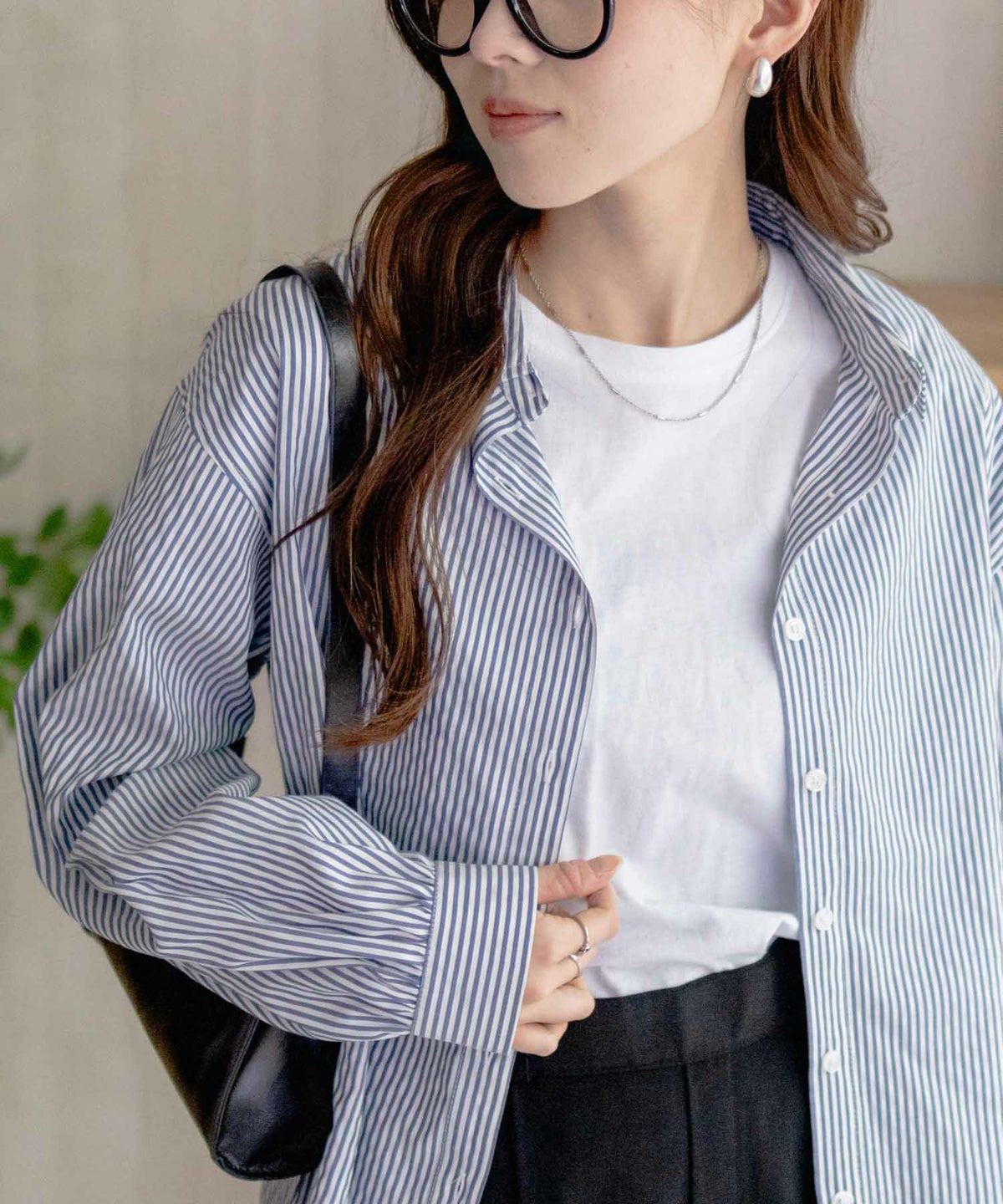 nAvy ストライプ前開きシャツ レディース