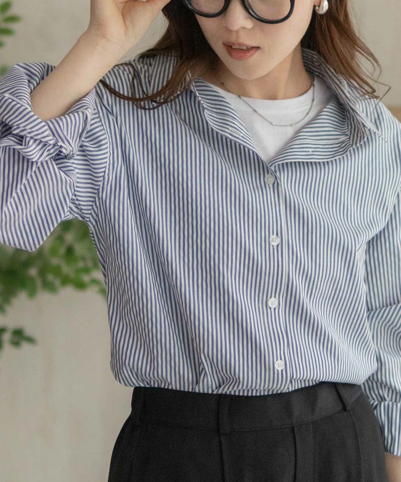 nAvy  ストライプ前開きシャツ レディース商品画像-7