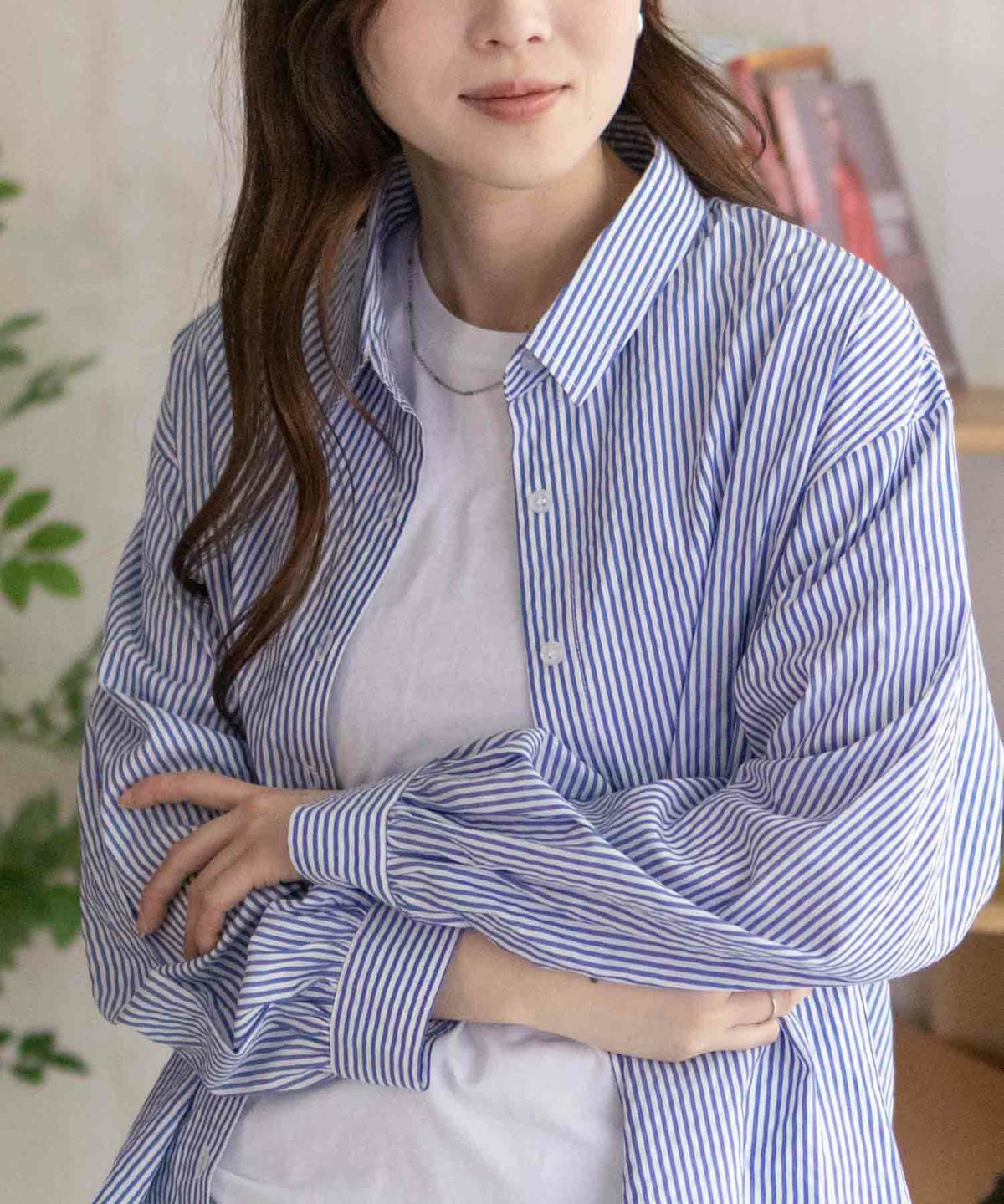 nAvy ストライプ前開きシャツ レディース