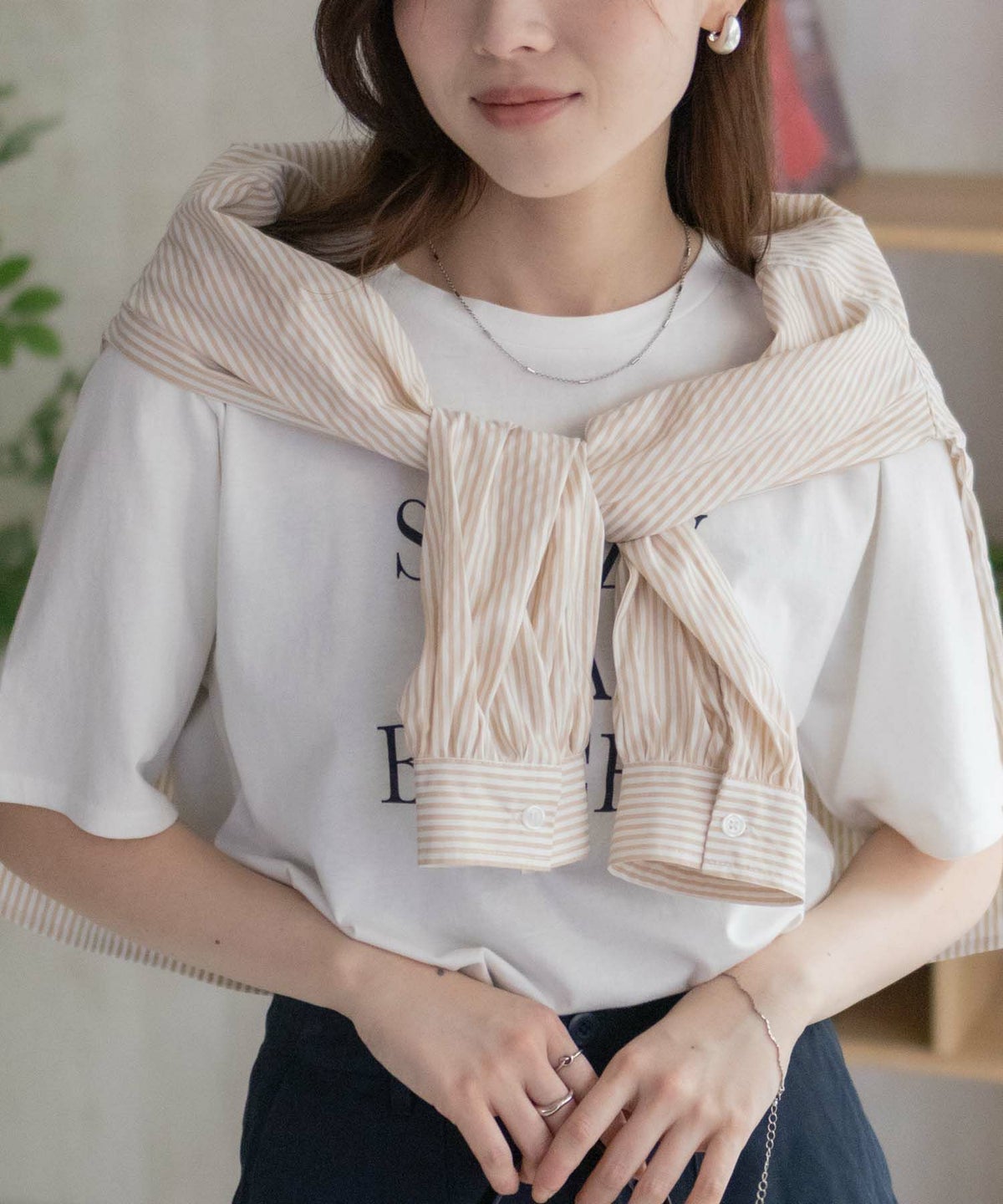 nAvy ストライプ前開きシャツ レディース