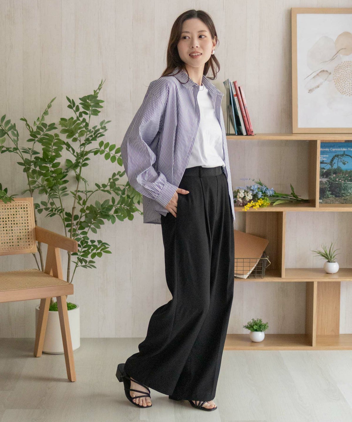 nAvy ストライプ前開きシャツ レディース