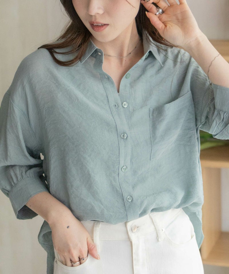 nAvy スラブ前開き7分袖シャツ レディース商品画像-12