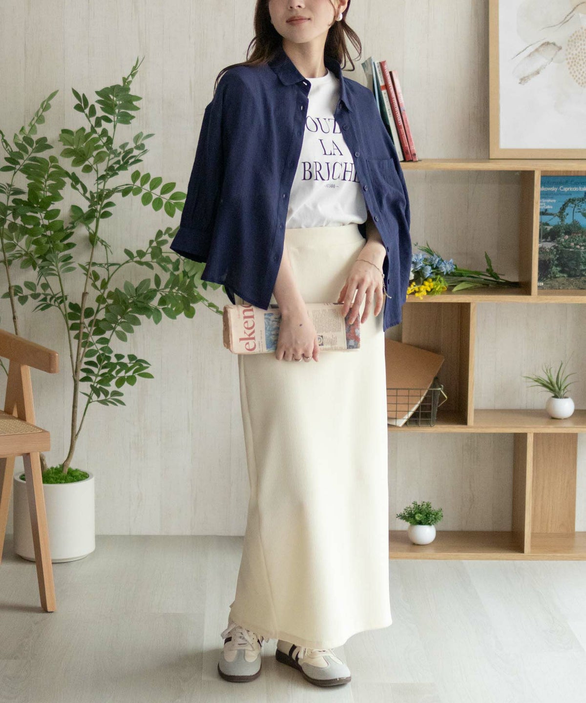 nAvy スラブ前開き7分袖シャツ レディース