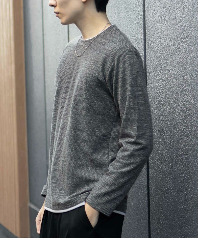 NAVY  メランジレイヤーTシャツ メンズ商品画像-7