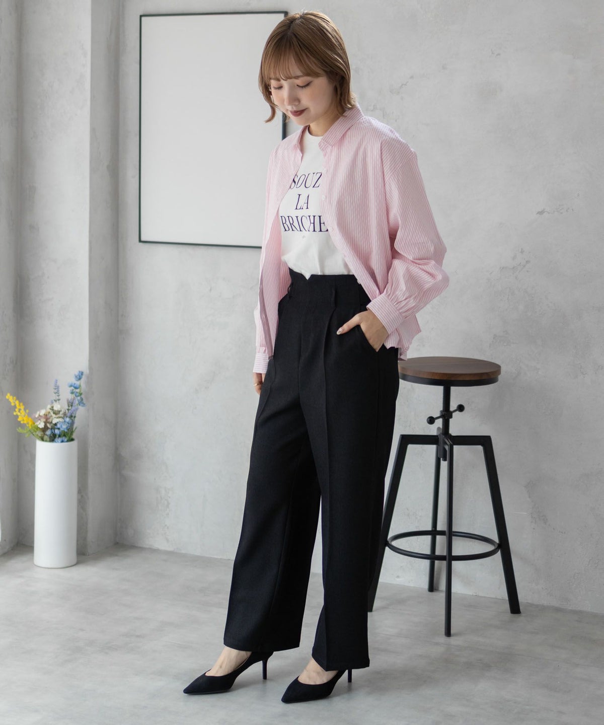 nAvy ハイウエストワイドストレートパンツ レディース