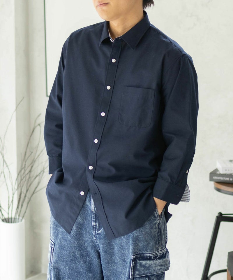 NAVY COOLMAX リネン七分袖シャツ メンズ商品画像-4