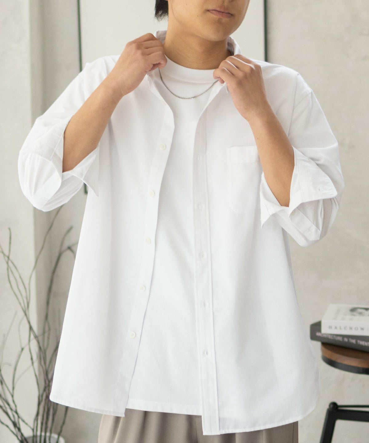 NAVY COOLMAX リネン七分袖シャツ メンズ