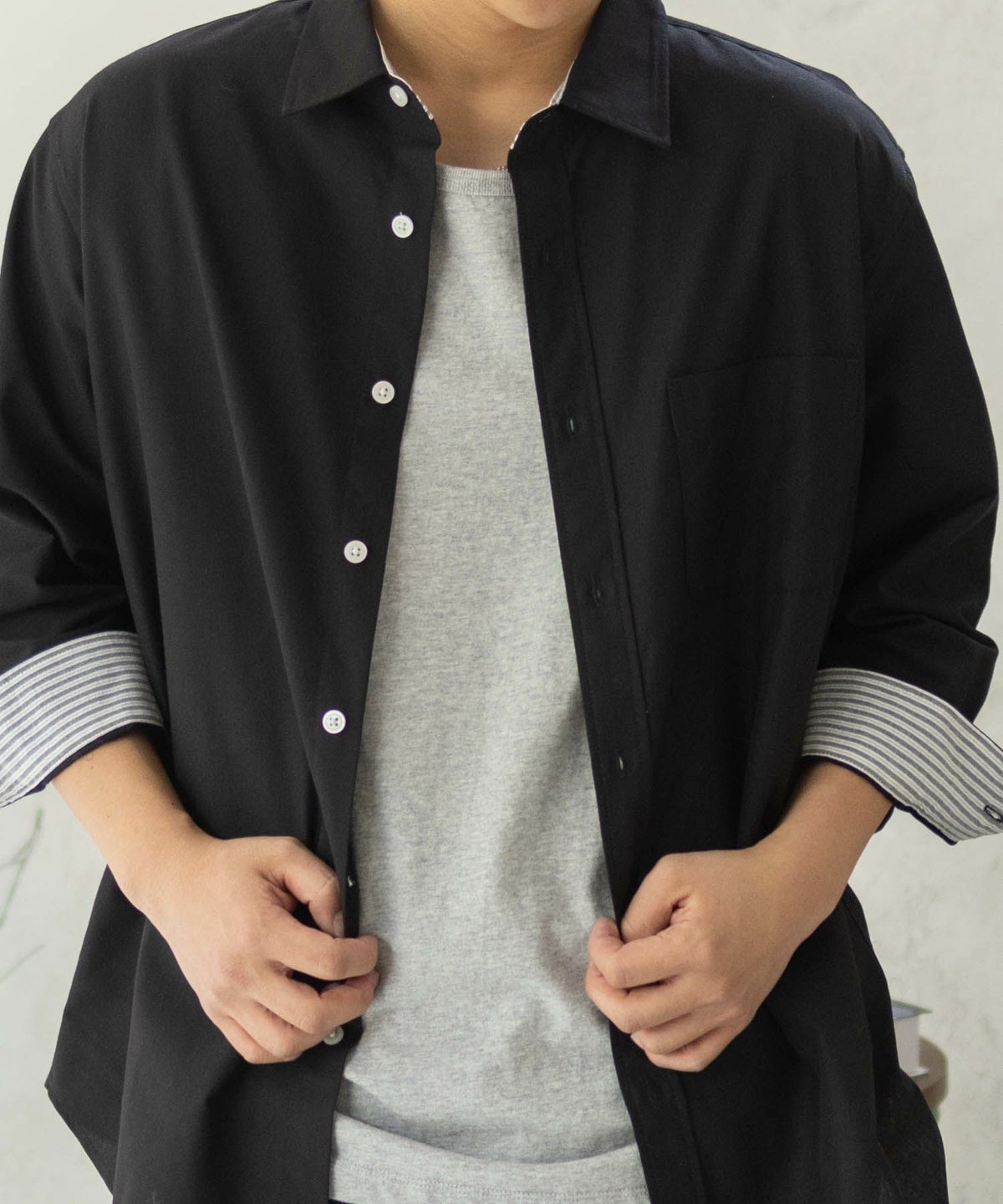 NAVY COOLMAX リネン七分袖シャツ メンズ