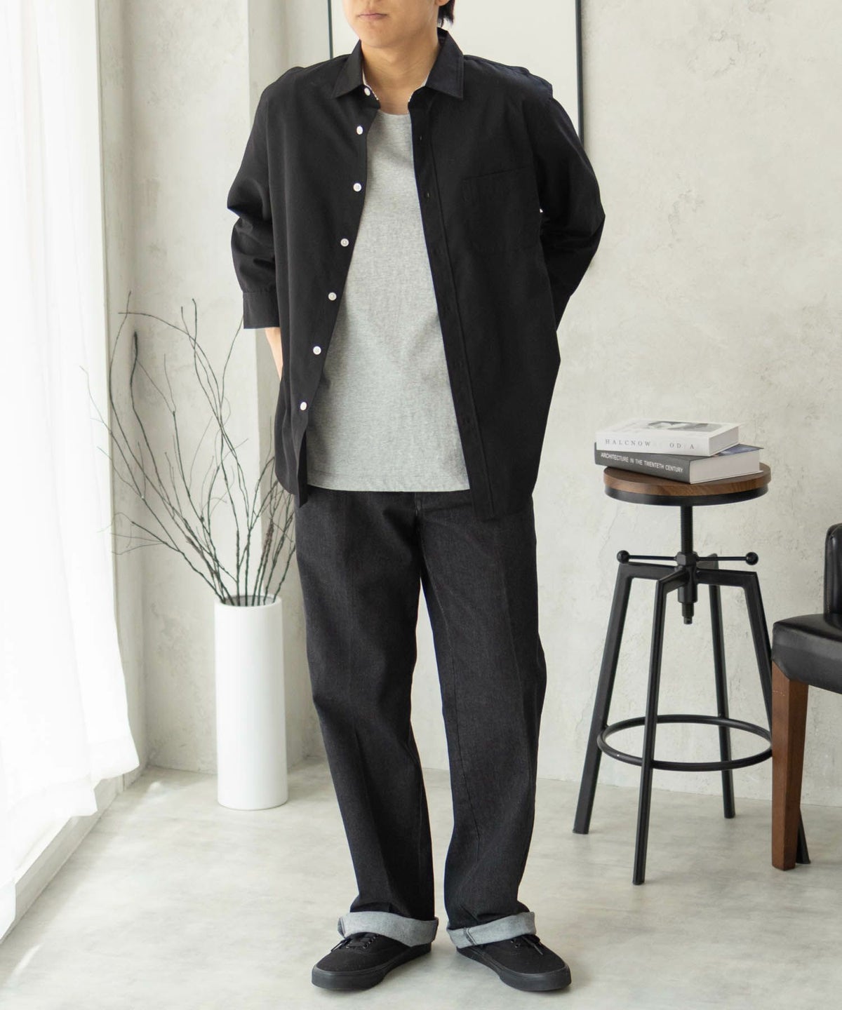 NAVY COOLMAX リネン七分袖シャツ メンズ