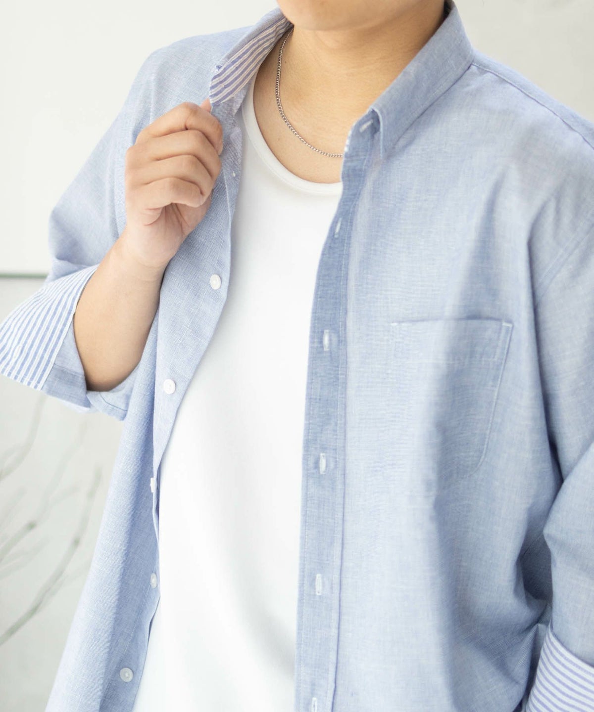 NAVY COOLMAX リネン七分袖シャツ メンズ