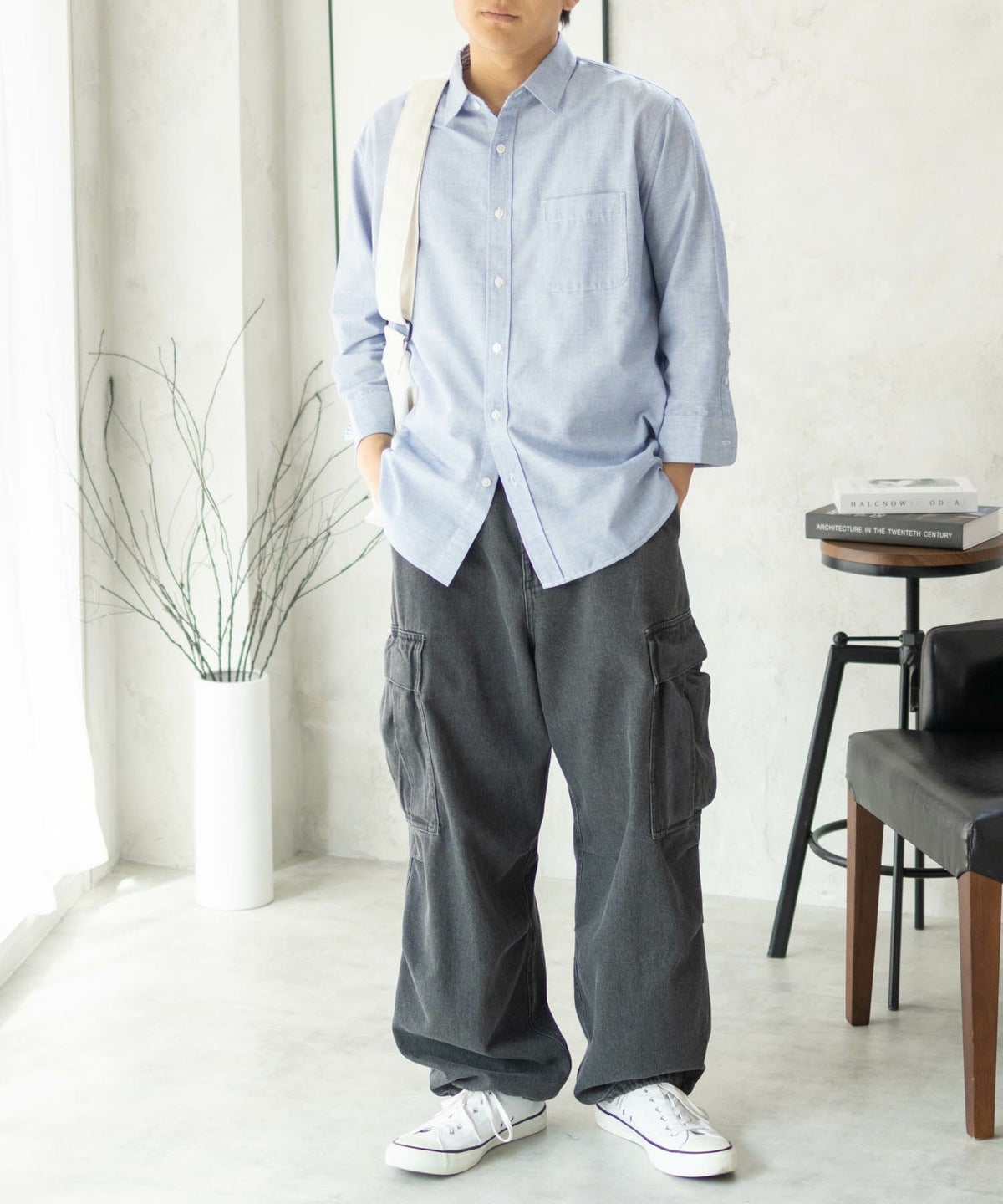 NAVY COOLMAX リネン七分袖シャツ メンズ