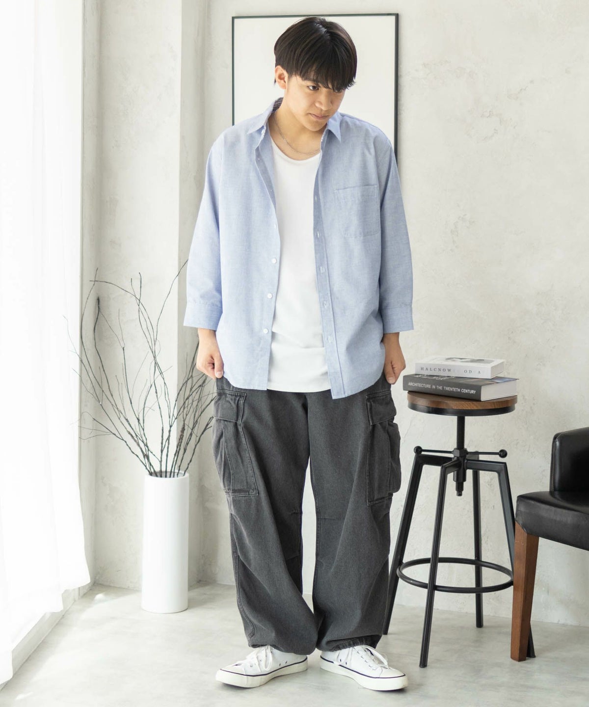 NAVY COOLMAX リネン七分袖シャツ メンズ