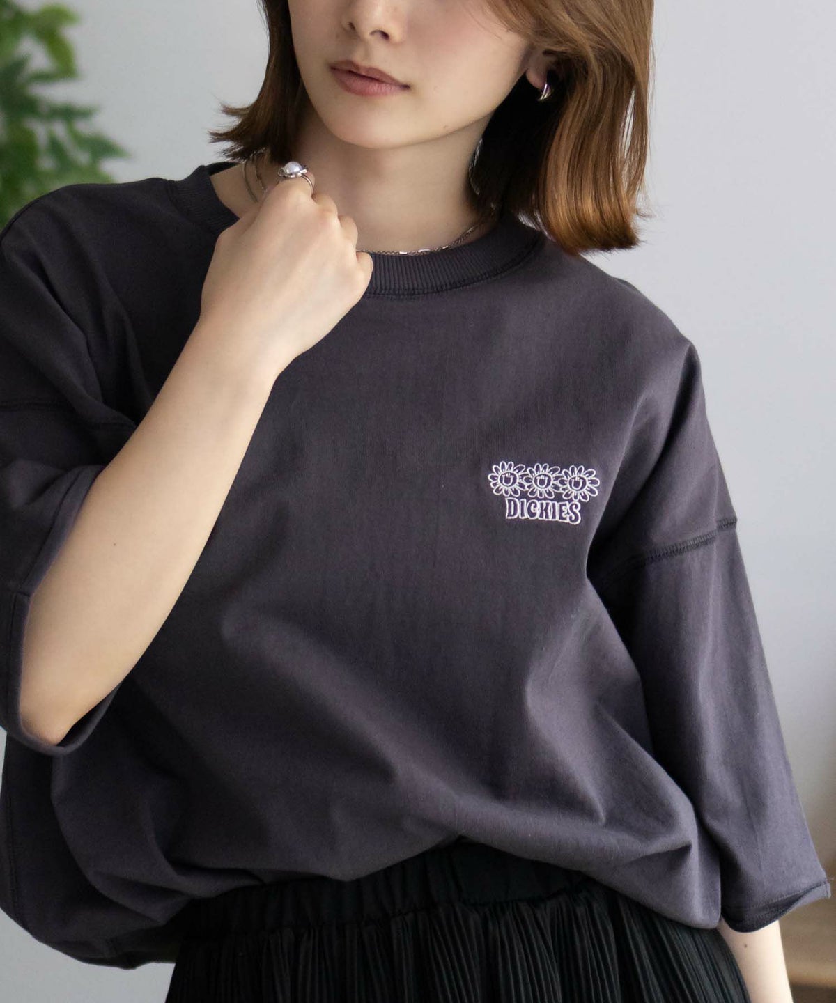 Dickies 配色ステッチ五分袖Tシャツ レディース ネコポス 対応商品