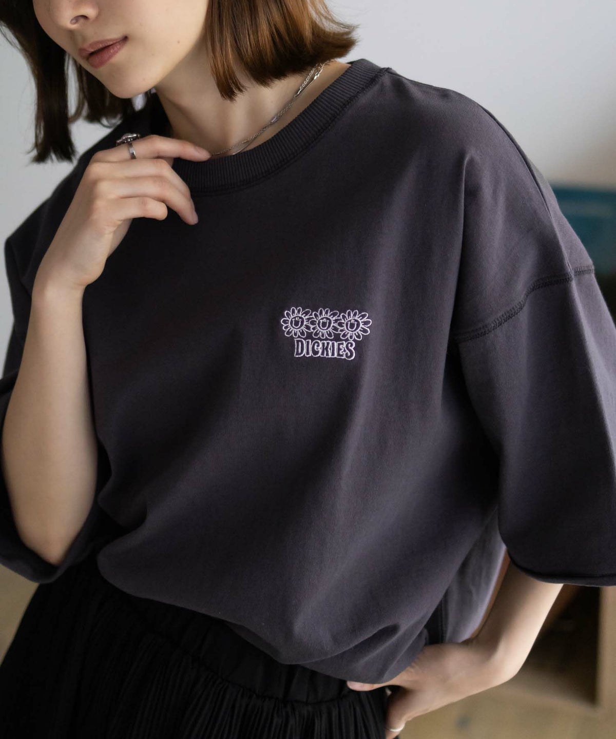 Dickies 配色ステッチ五分袖Tシャツ レディース ネコポス 対応商品