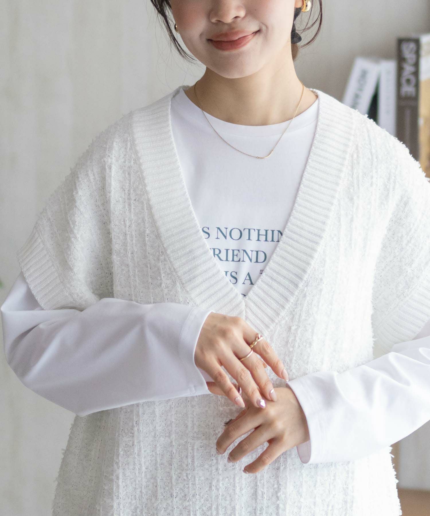ウォッシュWニットベスト【white】 improves（インプローブス） ニット ベスト Vネック ビッグシルエット
