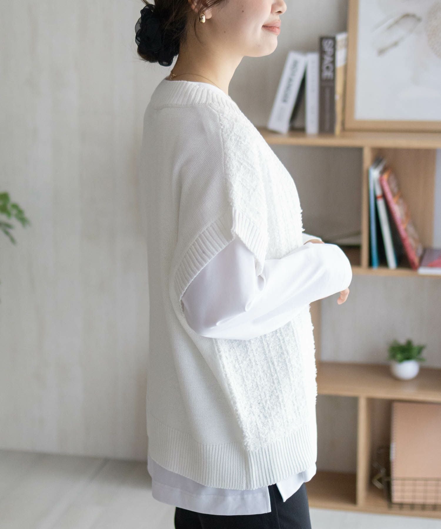 ウォッシュWニットベスト【white】 ダブルジップハイネックニットベスト | GEORGES RECH (Women
