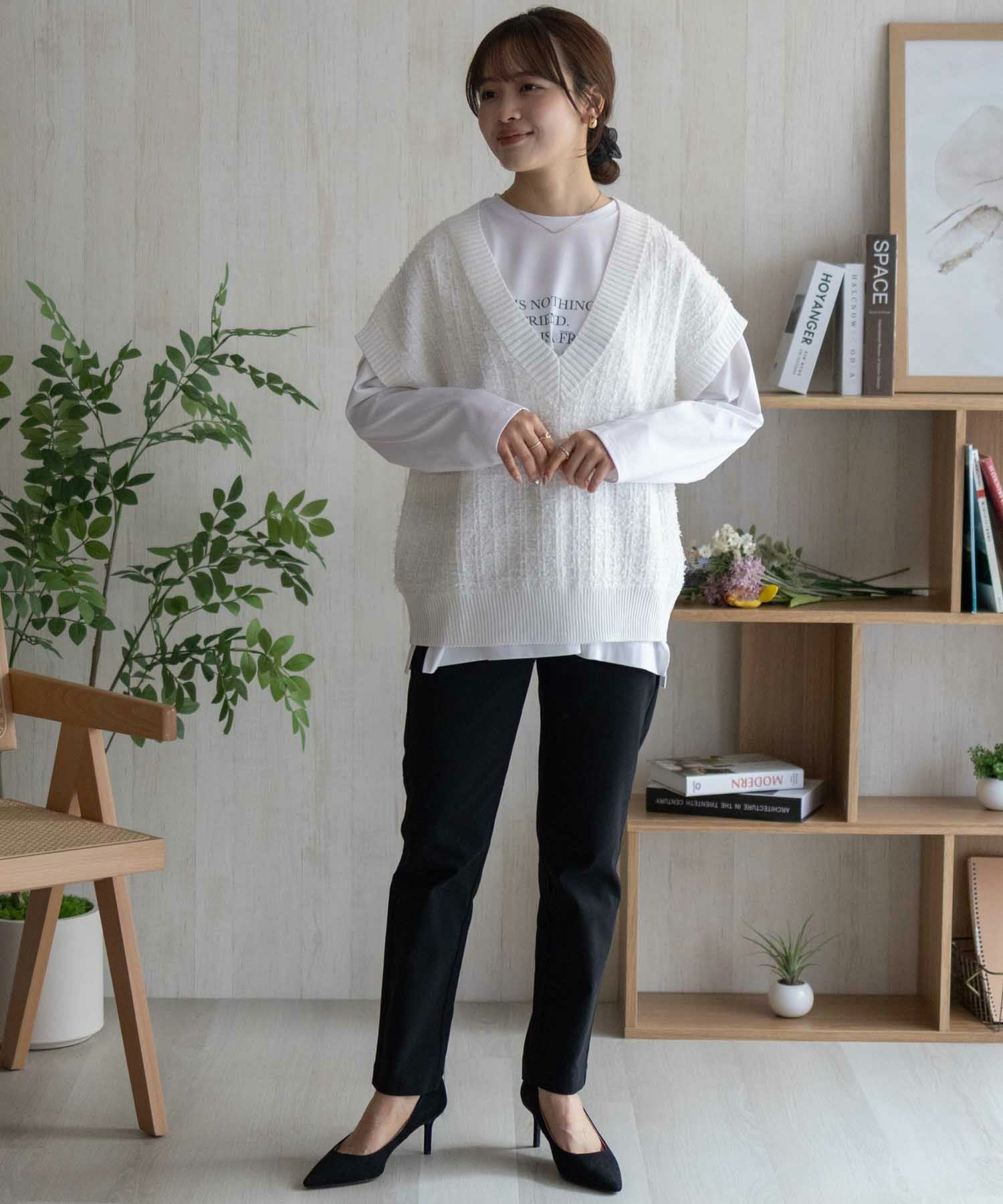ウォッシュWニットベスト【white】 HusHusH ニットベスト レディース