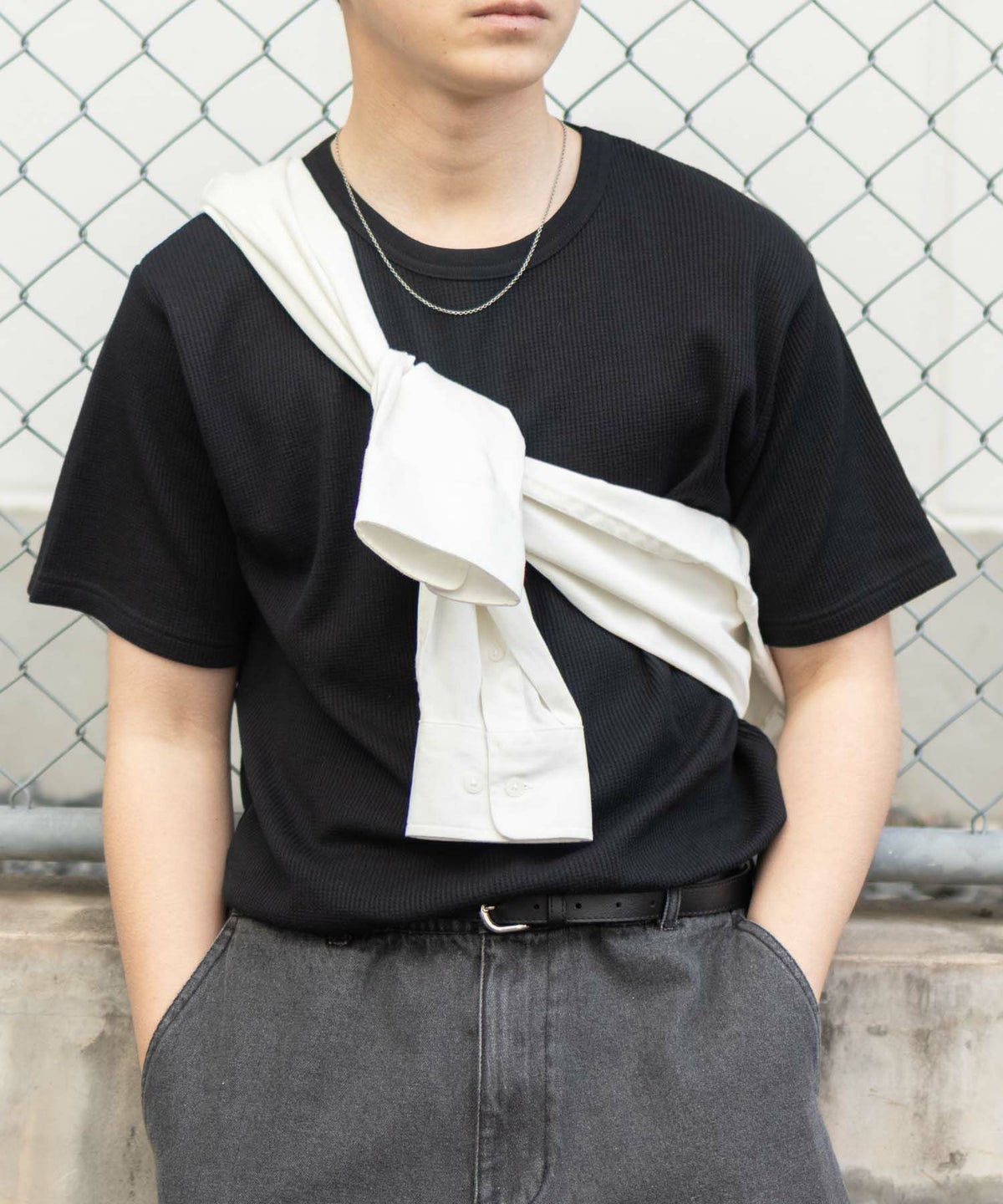 NAVY ワッフルクルーTシャツ メンズ