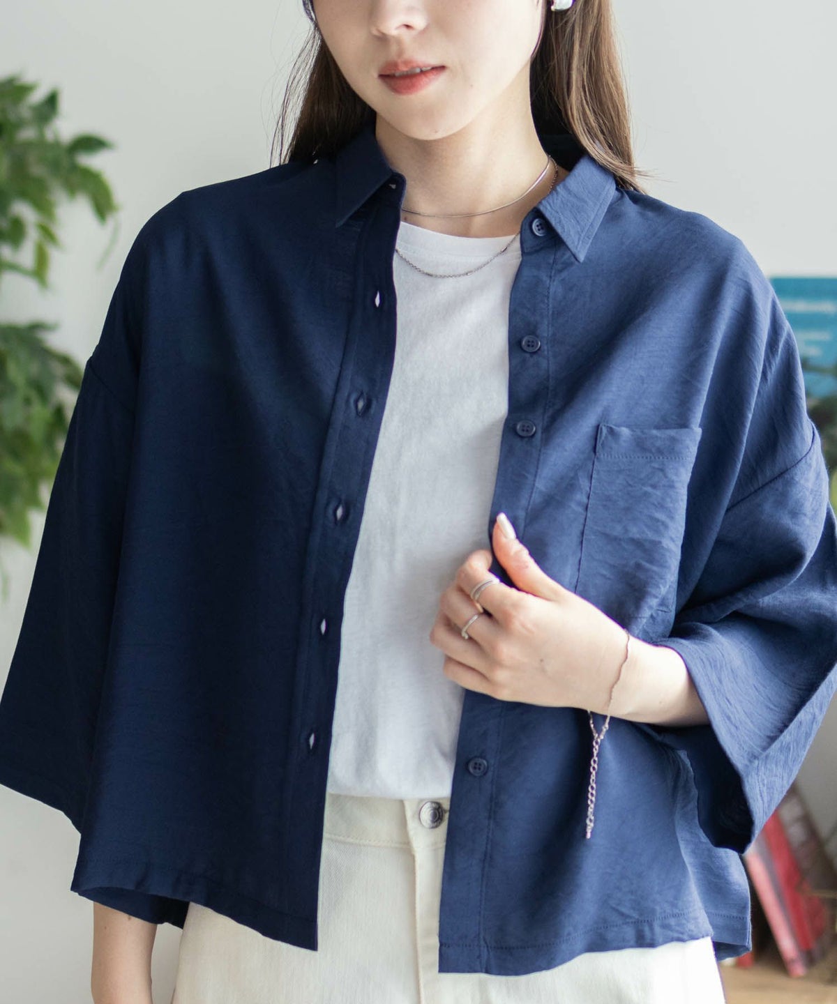 nAvy ショート丈7分袖シャツ レディース