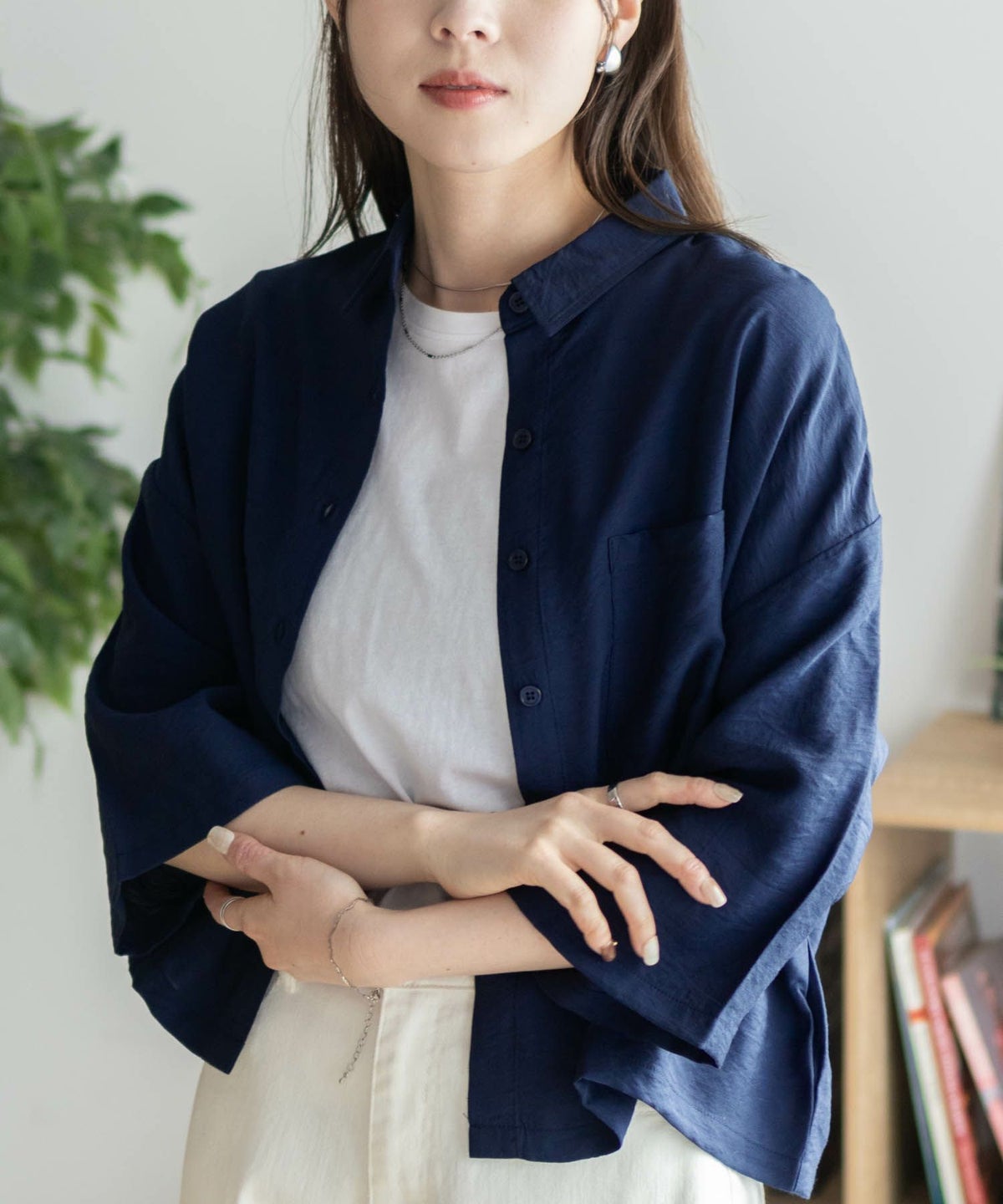 nAvy ショート丈7分袖シャツ レディース