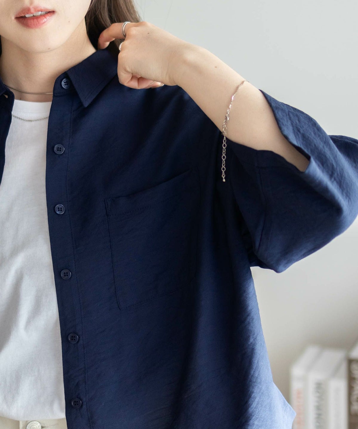 nAvy ショート丈7分袖シャツ レディース