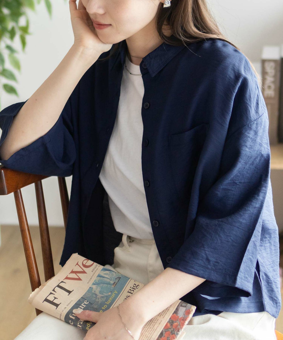 nAvy ショート丈7分袖シャツ レディース