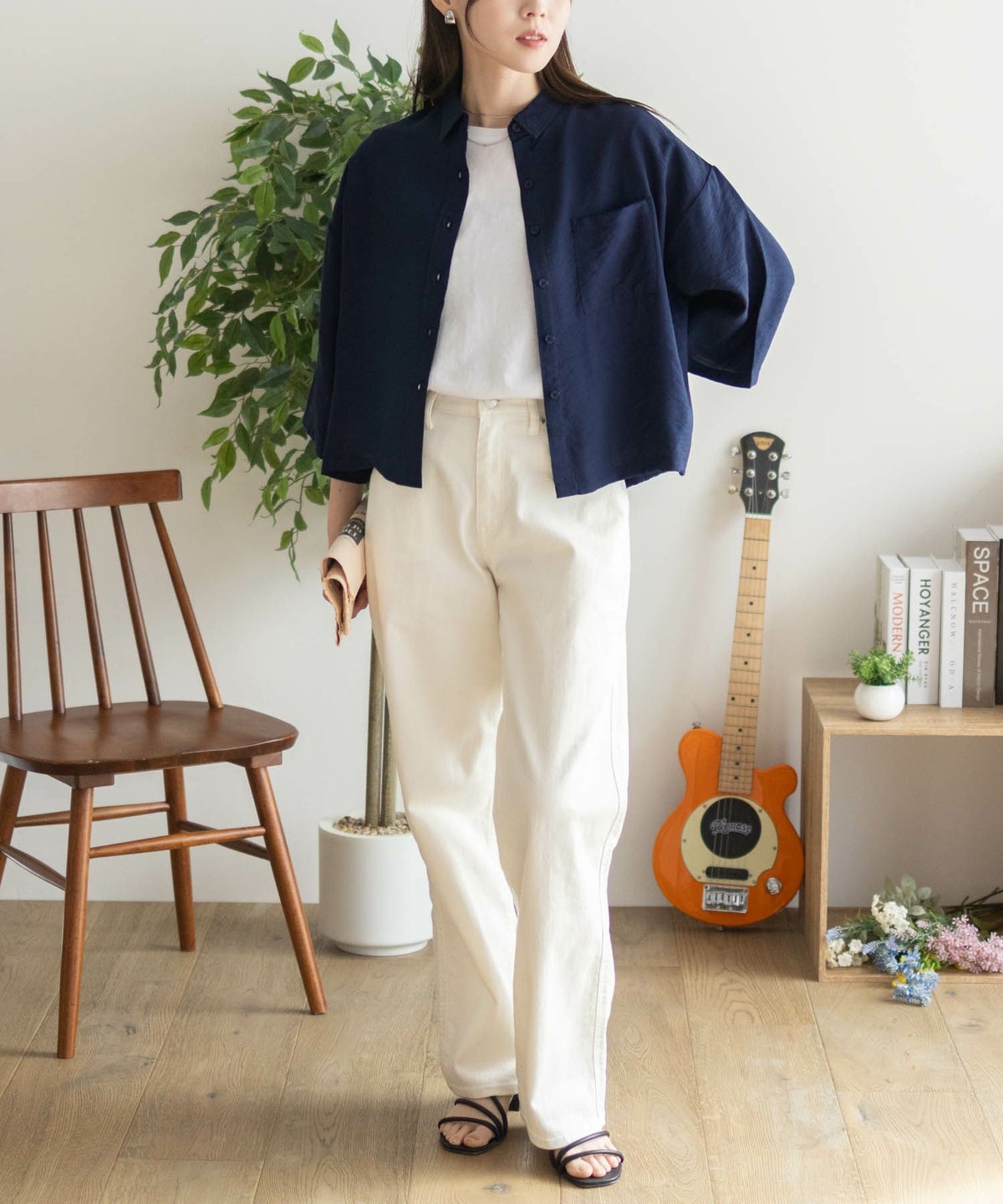 nAvy ショート丈7分袖シャツ レディース