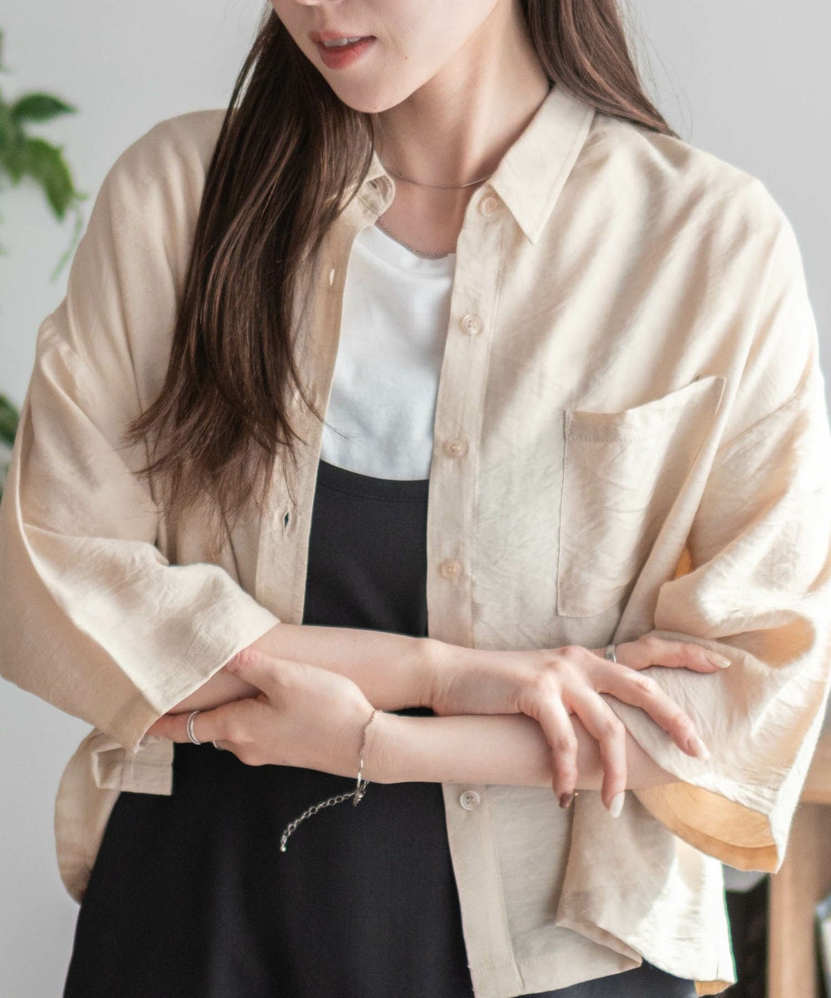 nAvy ショート丈7分袖シャツ レディース