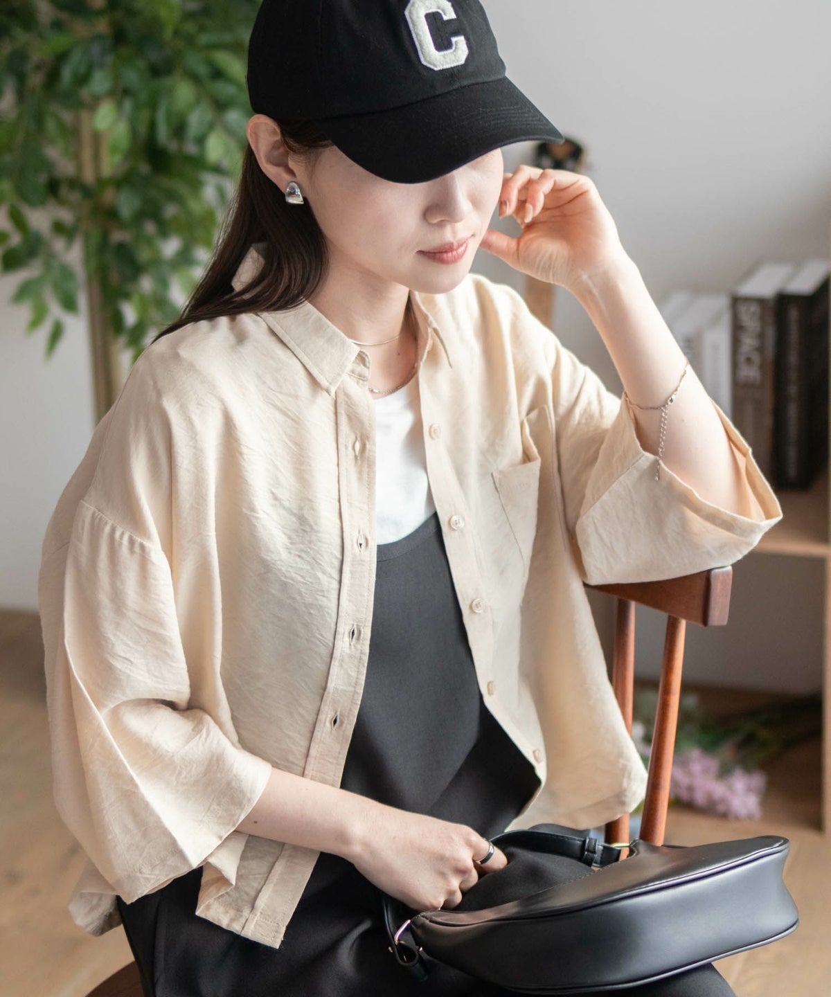 nAvy ショート丈7分袖シャツ レディース