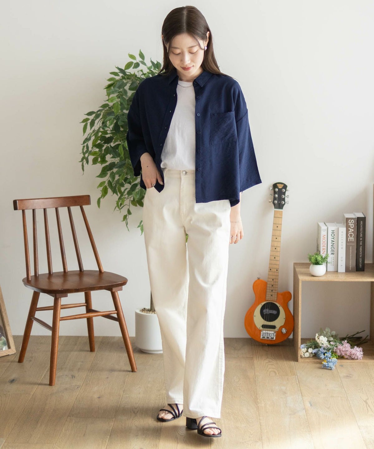 nAvy ショート丈7分袖シャツ レディース