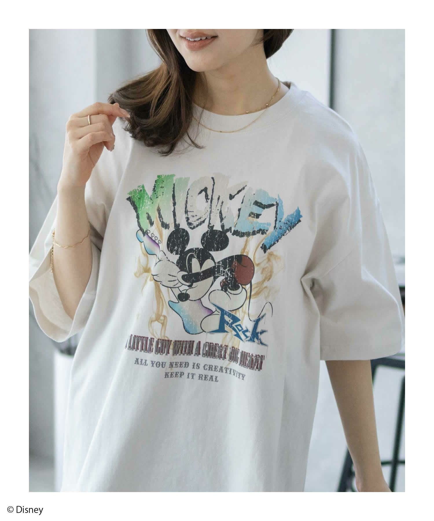 Disney ミッキーマウス / ロックプリントTシャツ メンズ