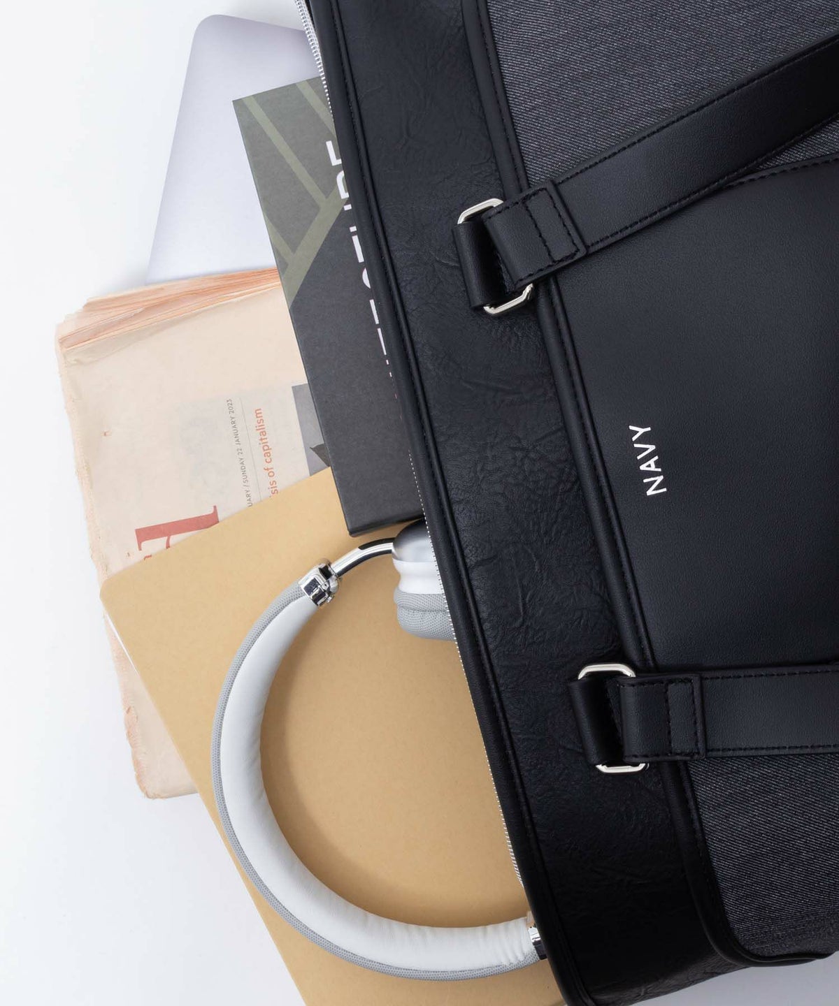 NAVY ポリデニム・合皮切替トートバッグ