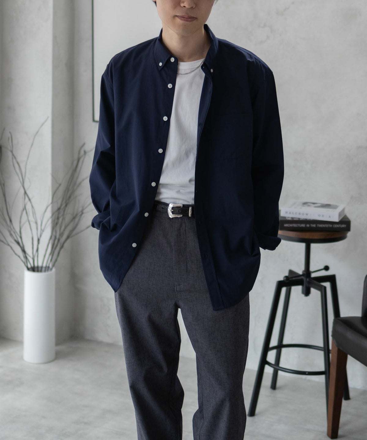 NAVY ブロードボタンダウンシャツ メンズ