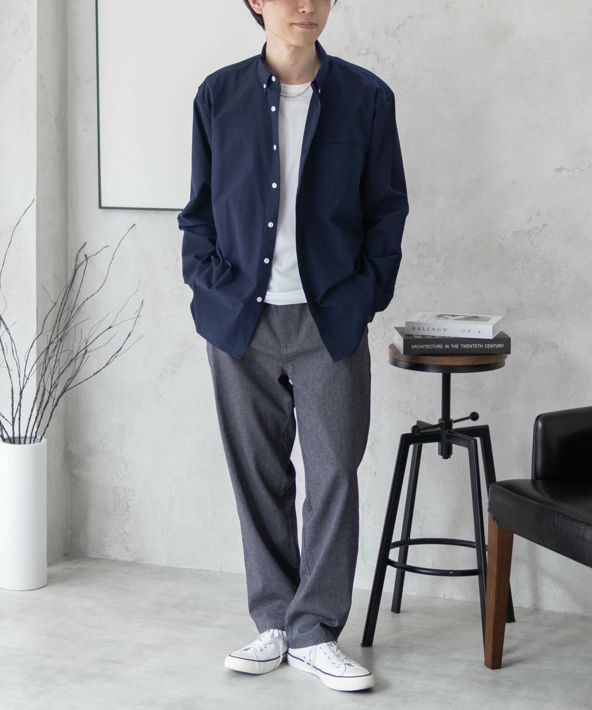 NAVY ブロードボタンダウンシャツ メンズ