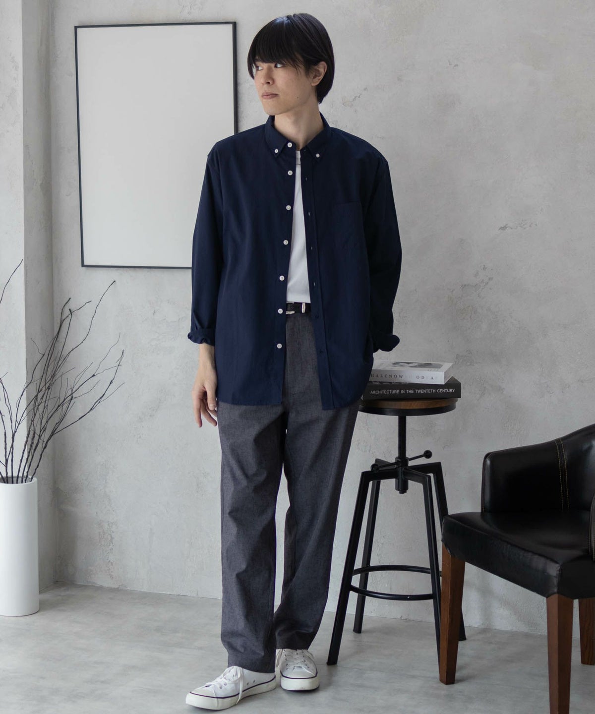 NAVY ブロードボタンダウンシャツ メンズ