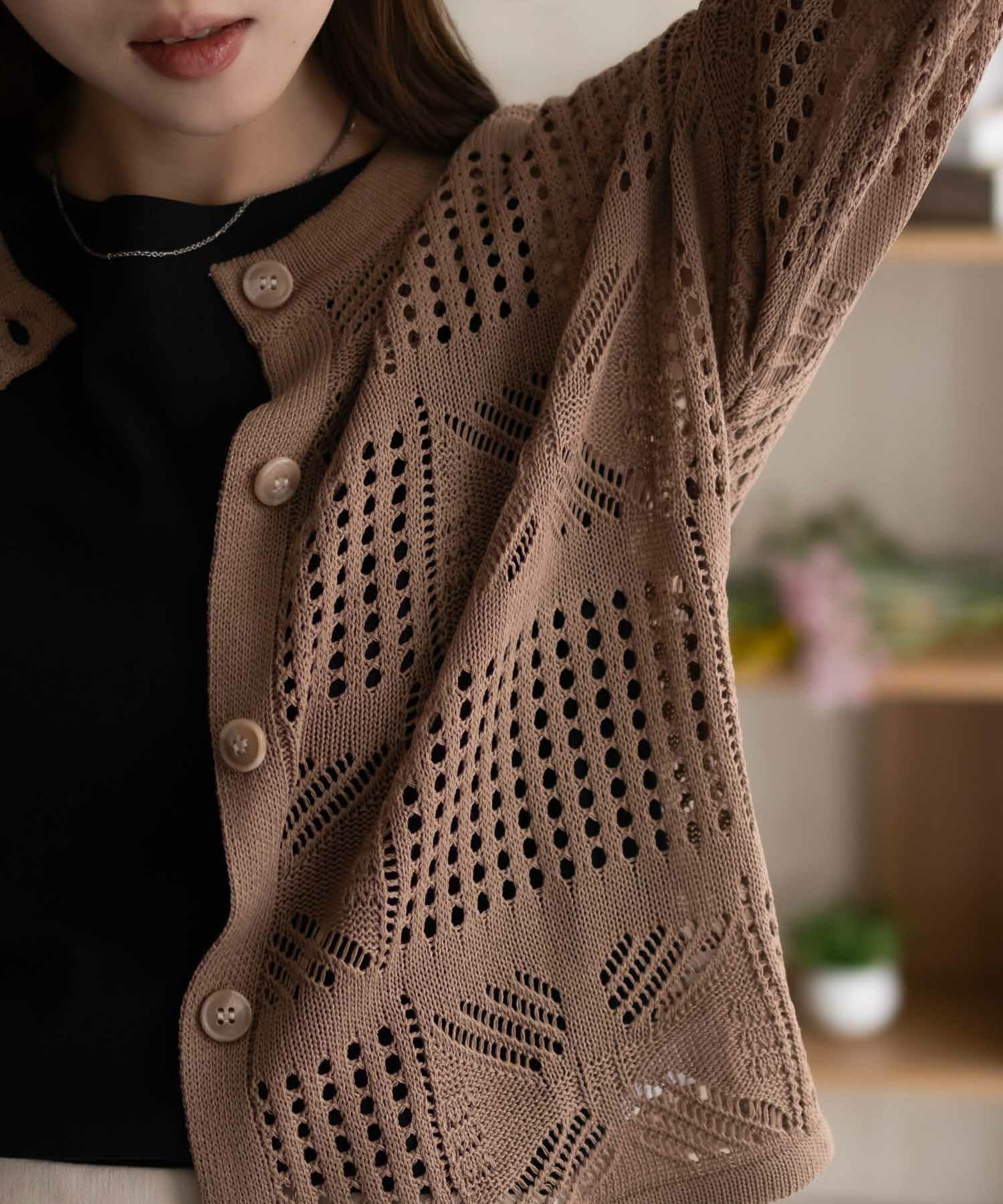 PINK HOUSE クロシェ編み 長袖カーディガン PINK HOUSE クロシェ編み