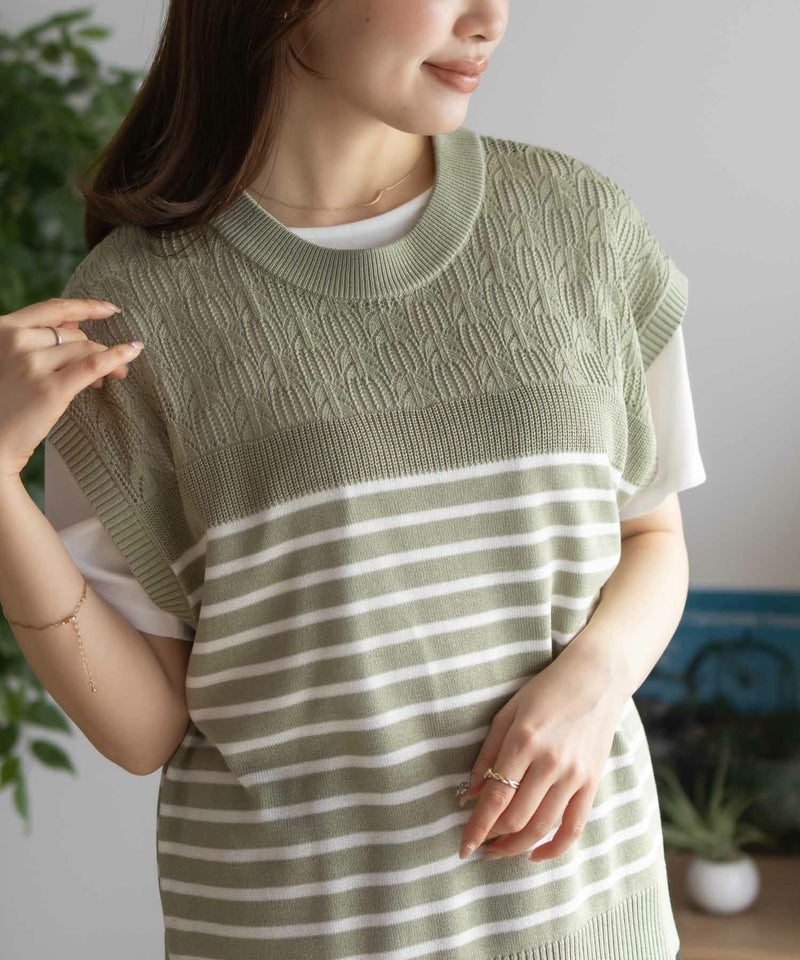 NAVY  パネルボーダーニットアンサンブル レディース商品画像-3