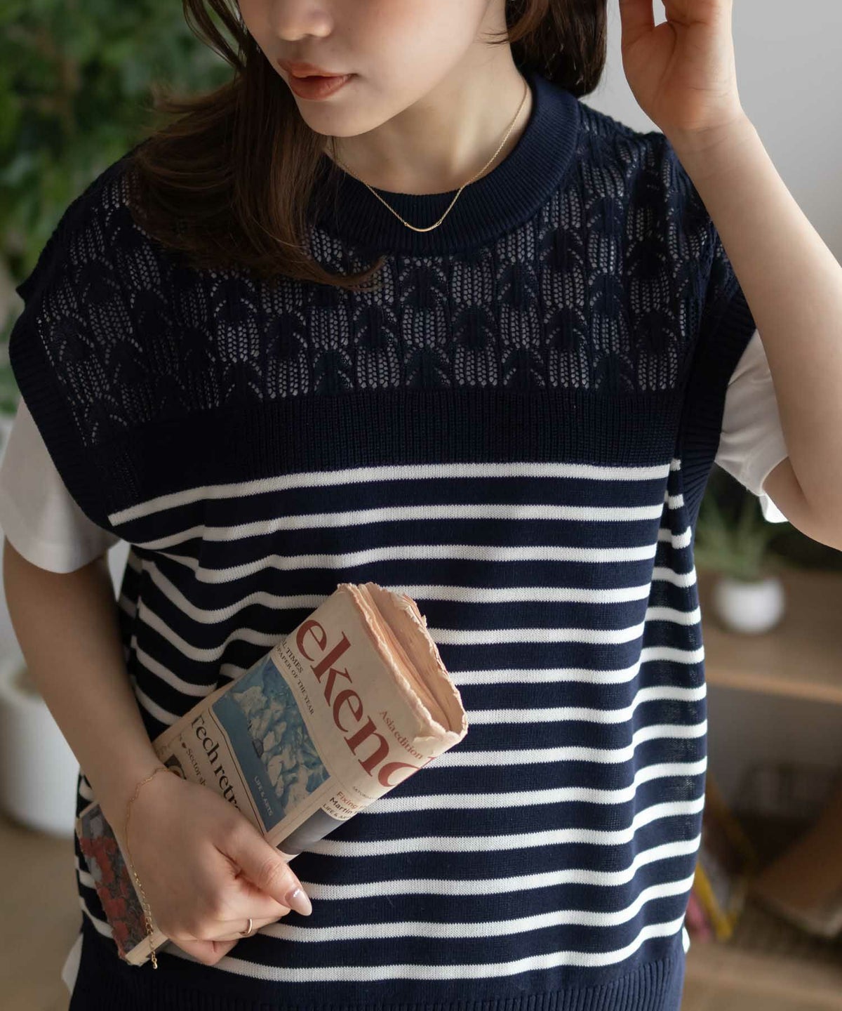 NAVY パネルボーダーニットアンサンブル レディース