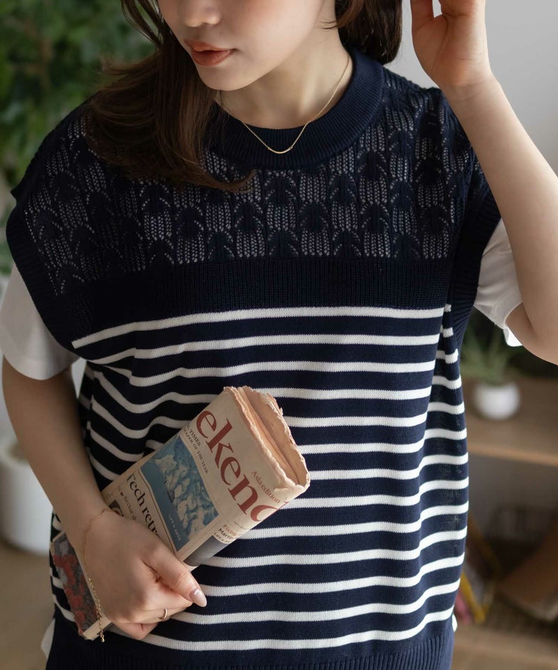 NAVY パネルボーダーニットアンサンブル レディース商品画像-5