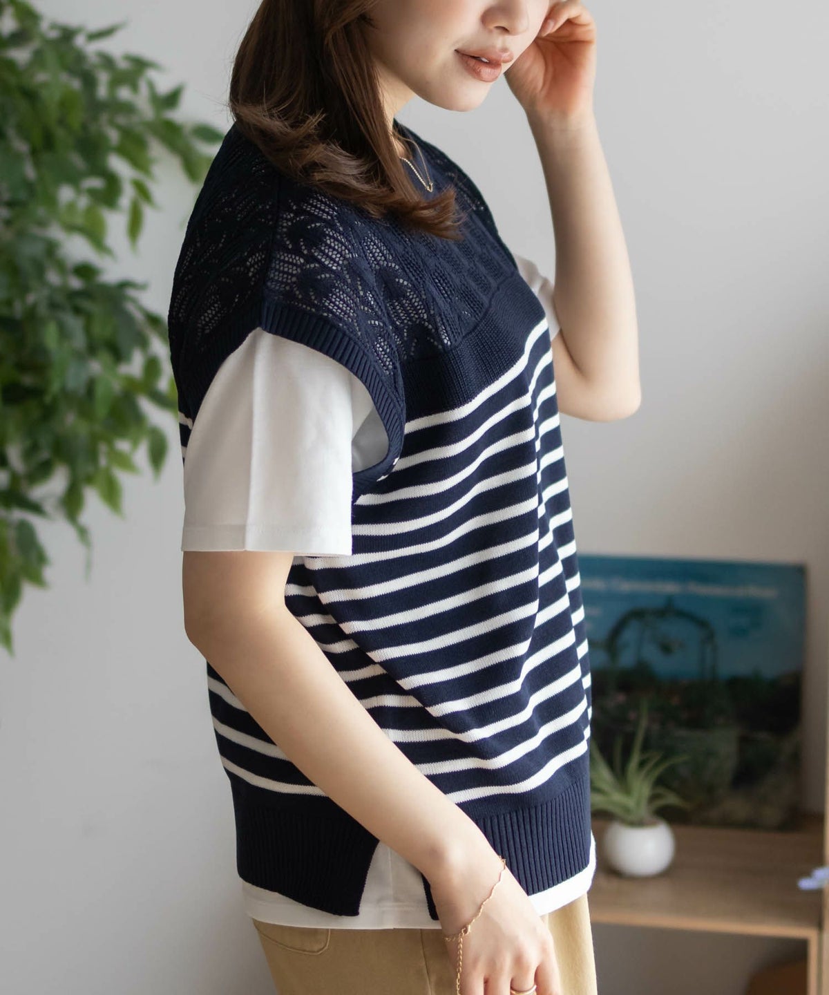 NAVY パネルボーダーニットアンサンブル レディース