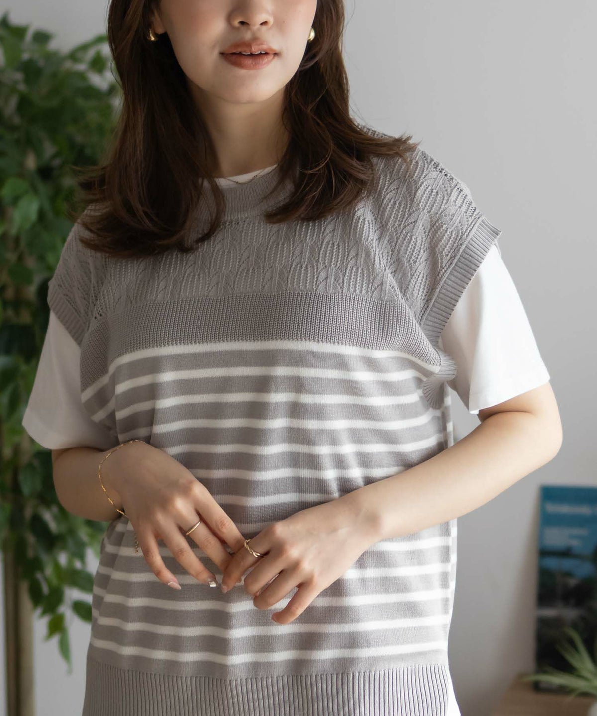 NAVY パネルボーダーニットアンサンブル レディース