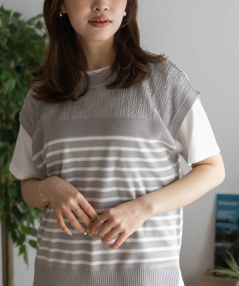 NAVY  パネルボーダーニットアンサンブル レディース商品画像-10