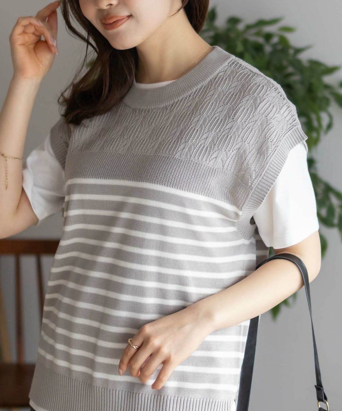 NAVY パネルボーダーニットアンサンブル レディース