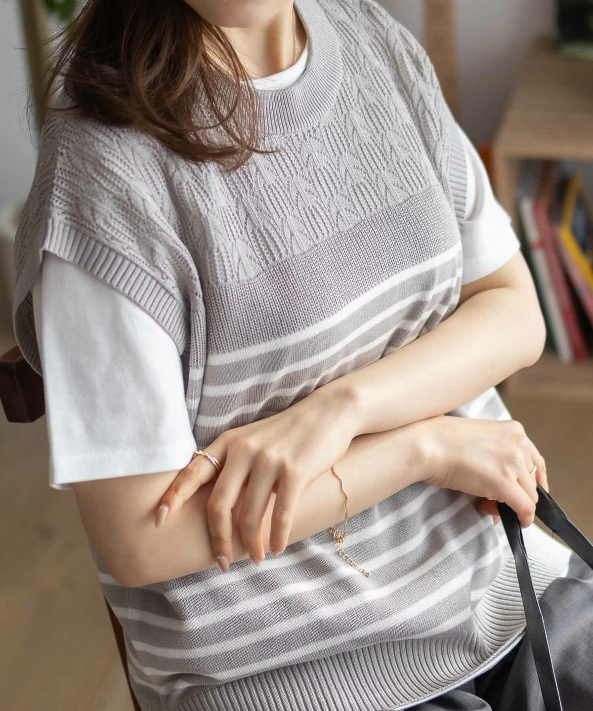 NAVY パネルボーダーニットアンサンブル レディース